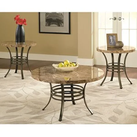 3 Piece Living Room Table Group with Faux Marble Tops